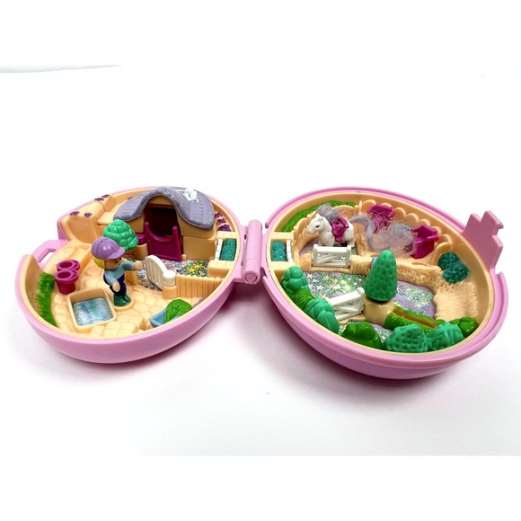 1995 Bluebird Shetland Pony Stable Pink Compact Oval Pony Horse Vtg Polly Pocket - Picture 7 of 8
